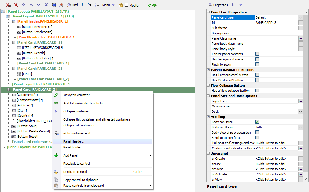 Adding a Panel Header to the Detail View.